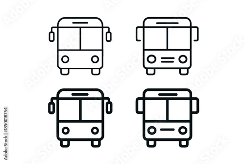 Collection of four simple line art bus icons with slight variations in design
