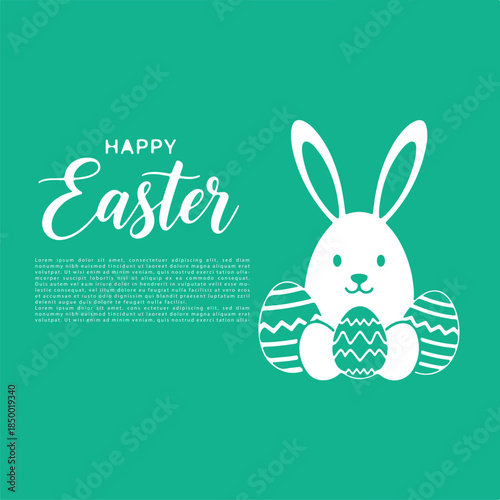 Wallpaper Mural Cute white easter bunny with decorative eggs on a vibrant green background Torontodigital.ca