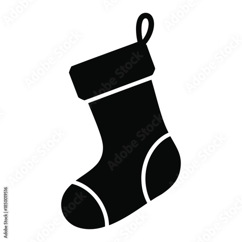 Black Christmas Stocking Symbol Decoration Design Hanging Holiday Celebration Decoration Footwear Gift Xmas Happy New Year Vector Illustration