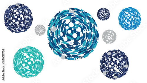 Colorful abstract sphere clusters on white background