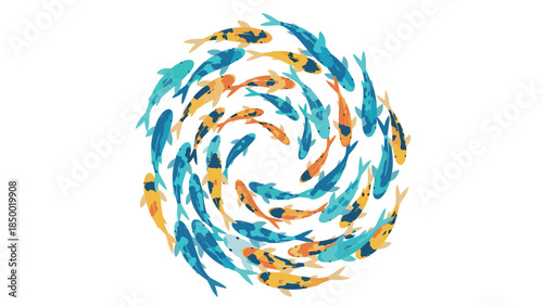 Vibrant swirling koi fish pattern on white background