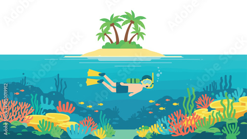 Snorkeling adventure: tropical island ocean life with coral reefs and marine beauty