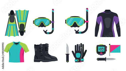 Colorful dive gear and accessories for adventurous underwater exploration