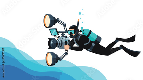 Underwater cinematographer capturing ocean life with professional camera gear