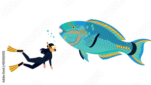 Diver encounters giant parrotfish underwater adventure