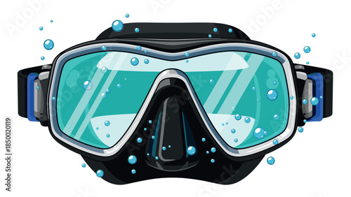 Scuba diving mask with bubbles on white background for ocean adventures