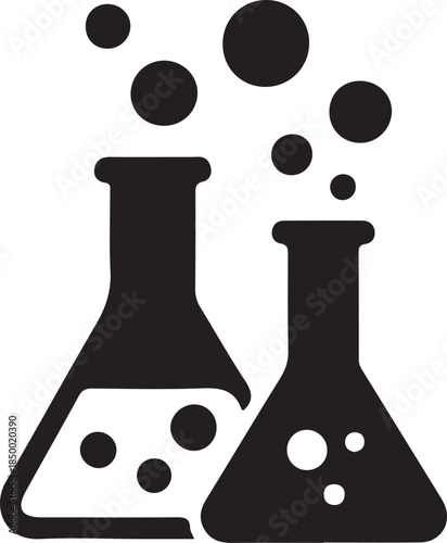 Laboratory Flasks Silhouette Icon: Chemistry, Science Experiment, and Research