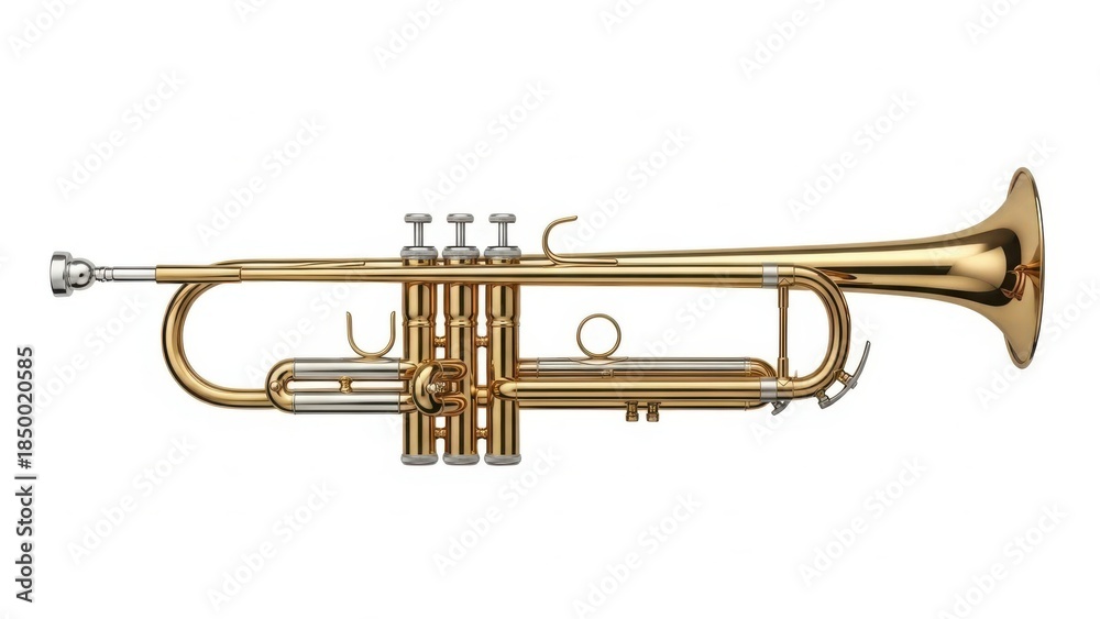 Obraz premium A shiny brass trumpet on a white background