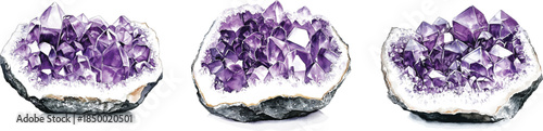 Watercolor amethyst cluster crystal on white background. Hand drawn  illustration vector of purple stone and mineral. Healing crystal, crown third eye chakra stone
