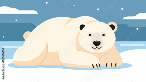 Polar bear resting in Arctic landscape with icy background