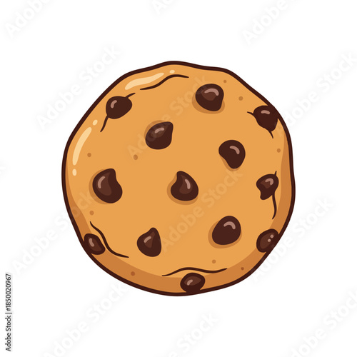A cartoon-style chocolate chip cookie isolated on a white background
