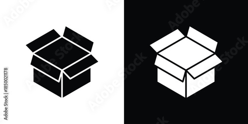 Open box icon, silhouette pictogram. black icon set