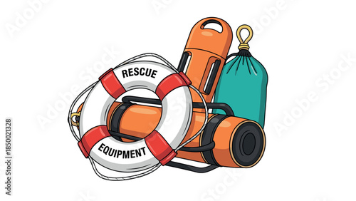 Lifesaving gear collection: buoy, life vest, and more for emergency rescue