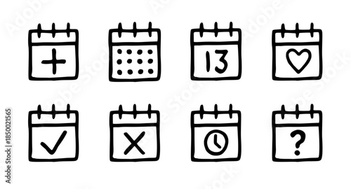 calendar date set day schedule planning variations handdrawn doodle illustration vector icon set