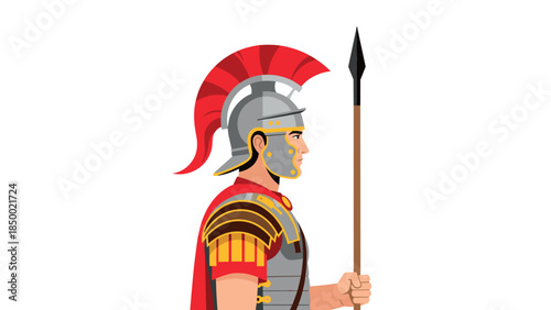 Roman soldier in profile with spear and helmet