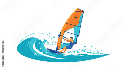 Dynamic windsurfing adventure on vibrant waves in flat style