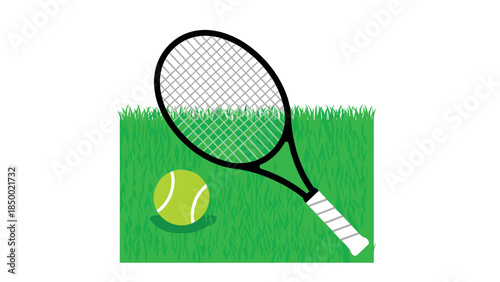 Tennis racket and ball on grass: sports equipment design