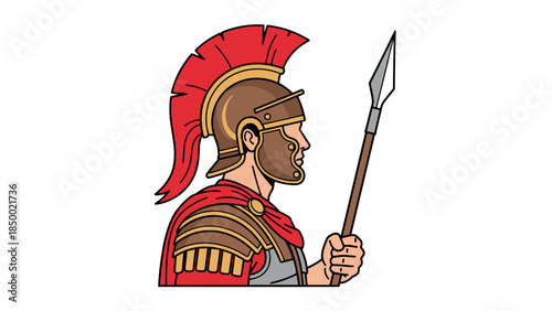 Roman soldier in profile with spear and red plume helmet