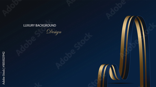 Luxury background vector design. Dark blue abstract background with curved ribbon and gold line. Suit for banner, backdrop, card, award, certificate and others