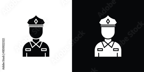 Police icon, silhouette pictogram. black icon set