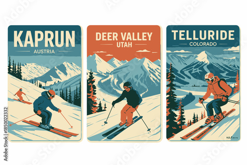Skiing Posters Kaprun Austria Deer Valley Utah Telluride Colorado Mountains Resorts