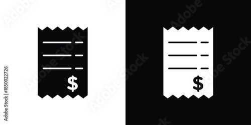 Receipt icon, silhouette pictogram. black icon set