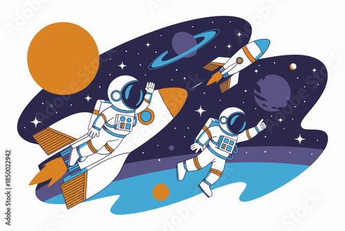 Astronauts Exploring Space with Rockets