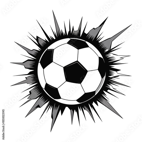 Soccer Ball Explosion Breaking Wall Graphic Design Football Sport Game Competition Match Score Goal Vector Illustration Graphic Symbol