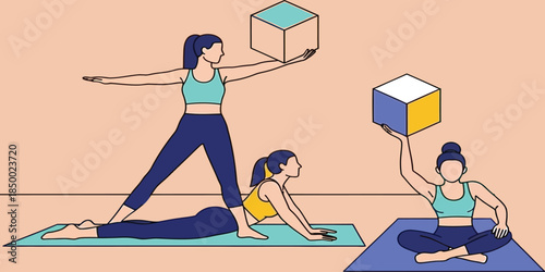 Dynamic Yoga Motion with Cube Minimal Pop Art Poster