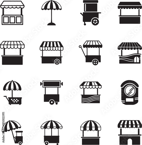 Variety of Market Stall and Cart Icons food cart kiosk