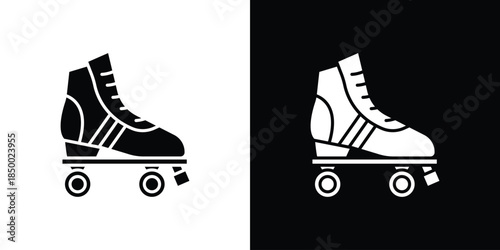 Roller skates icon, silhouette pictogram. black icon set