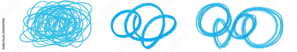 Naklejka premium Blue scribbles and loops on white background