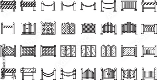 Fencing and Barrier Line Icons fence gate