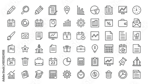 Collection of Business, Office, and Finance Outline Icons
