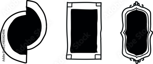 Three black and white mirror shapes
