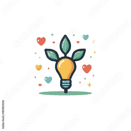 Lightbulb adorned with verdant leaves symbolizing innovative ideas, ecological mindfulness and a