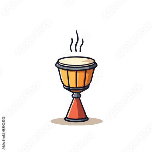 Stylized djembe drum illustration showcasing musical instrument vibrant colors and rhythmic
