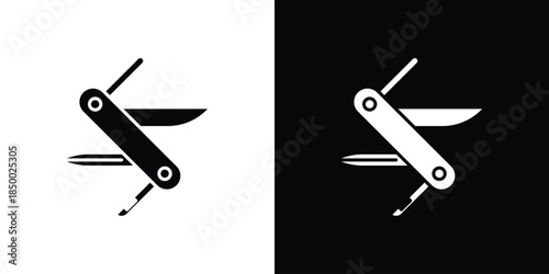 Swiss Knife icon, silhouette pictogram. black icon set