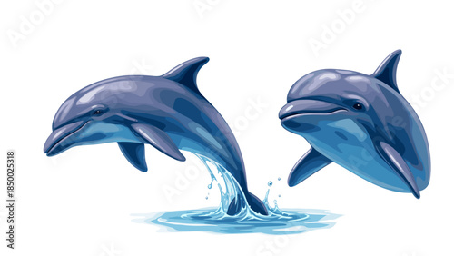 Two Dolphins Jumping Out of Water.