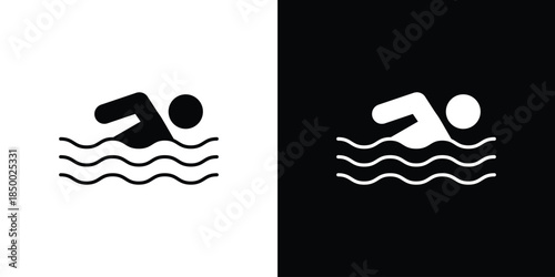 Swimming icon, silhouette pictogram. black icon set