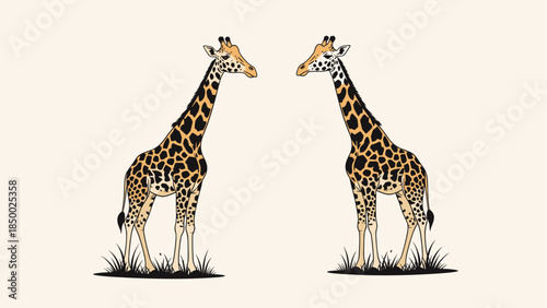 Two Giraffes Standing Together Illustration.