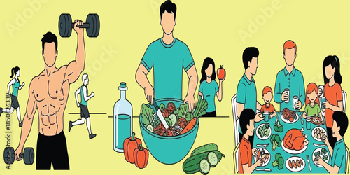 Healthy Lifestyle Guide WikiHow Style Vector Illustration