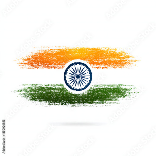 Abstract brush strokes forming the Indian flag with the Ashoka Chakra in the center, representing national pride and heritage
