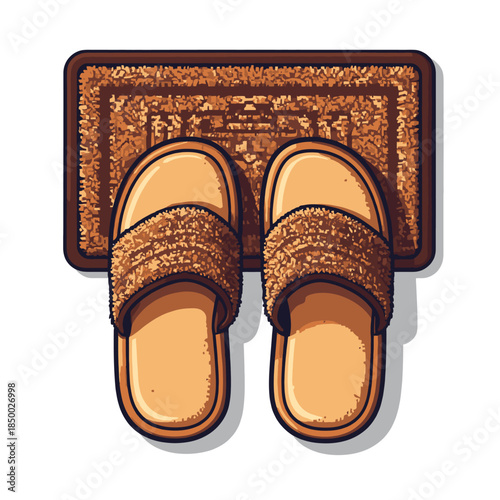 Cozy Slippers Resting on a Textured Doormat.