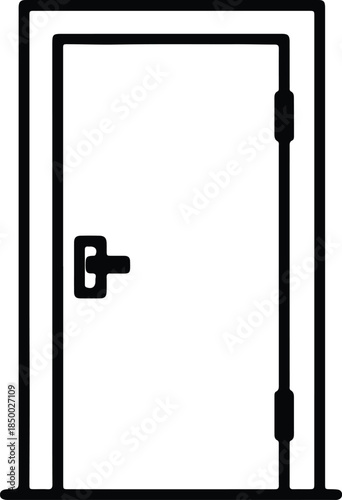 Silhouette simple closed door with handle and frame line art icon Vector Illustration