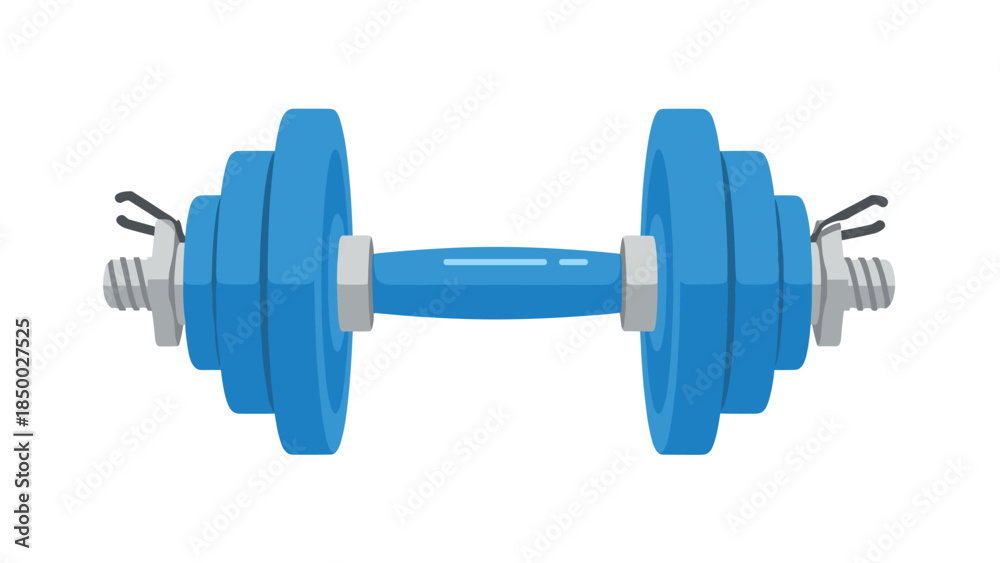 Obraz premium Blue dumbbell with plates on white background for fitness and weightlifting