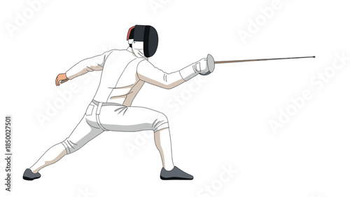 Dynamic fencer in action: illustrated sports scene with foil and protective gear