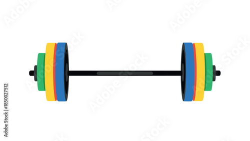 Colorful multi weight barbell on white background in minimalist style