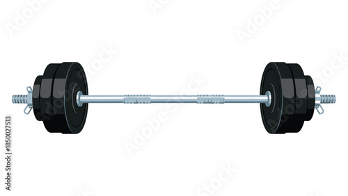 Realistic gym dumbbell with black weights on white background