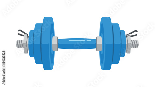 Blue dumbbell with plates on white background for fitness and weightlifting